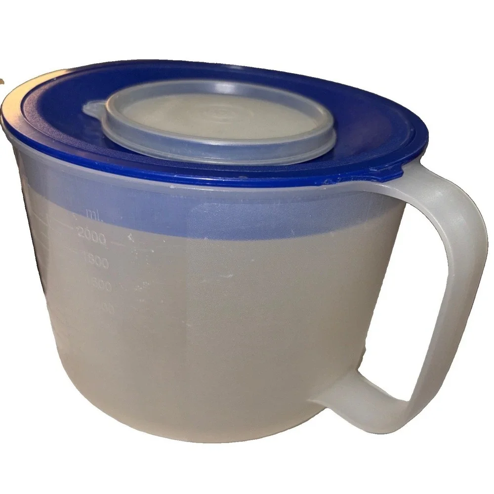 Vtg Tupperware Mix-N-Store Measuring Pitcher 8 Cup 2L Blue 1629E 2-Piece Lid USA